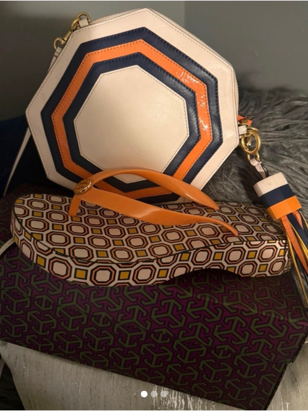 Tory Burch Navy Fabric Interior Crossbody with Gold Zipper